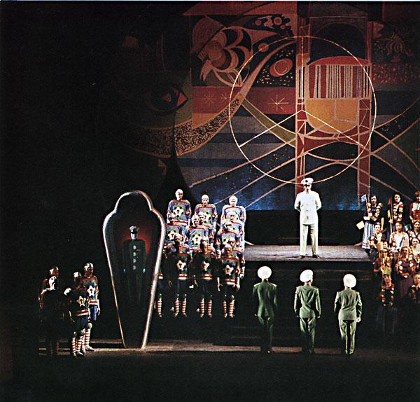 Anira.  Premiäruppsättningen på Kungliga Operan 1959. Dekor av Sven Erixson. Fotograf Lennart Olson/Tiofoto. Källa Libris/ Kungliga biblioteket.